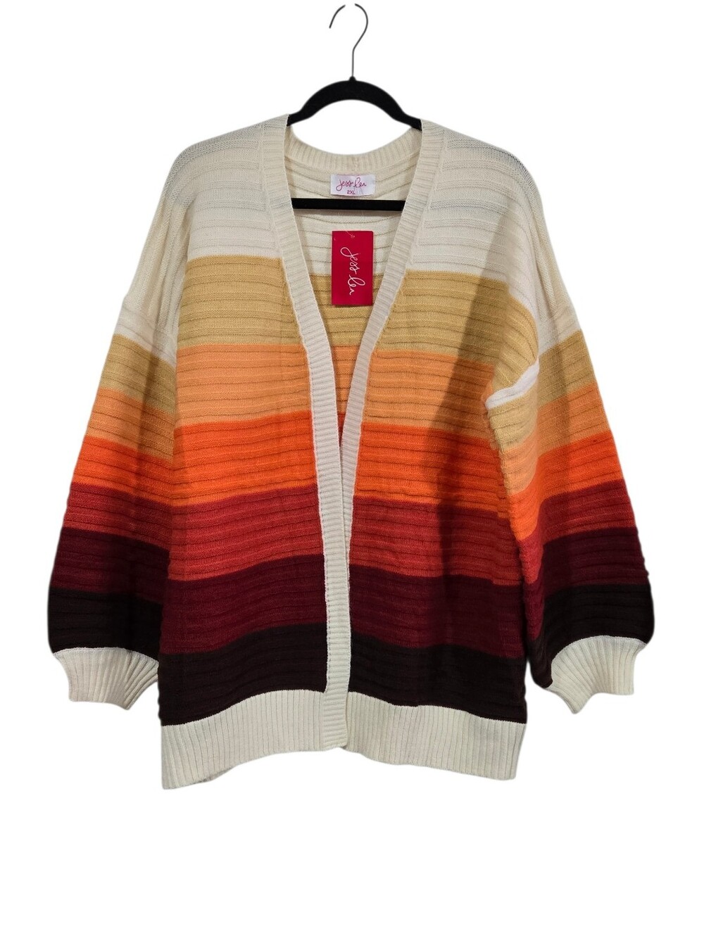 Jess Lea Open Front Ombre Stripe Autumn Hues Brown Orange Red 2XL New